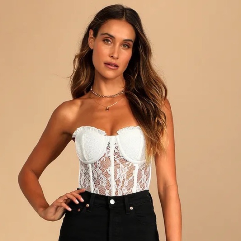 White Lace Strapless Corset Bodysuit